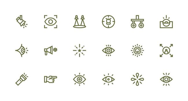 Strong Stroke Line Style Spotlight Icons with 18 Vectors Minimal Icon Set for Interface Projects