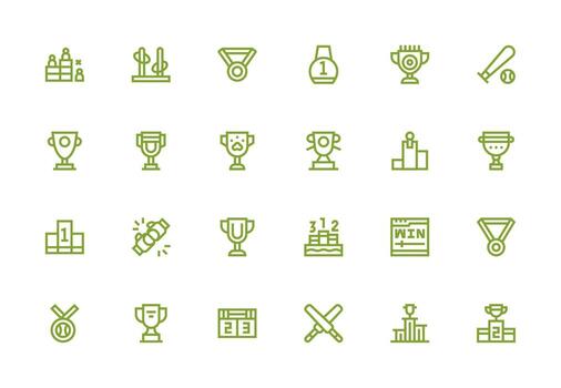 concurso presentando 24 íconos en grueso línea línea diseño organizado icono paquete para rápido acceso vector