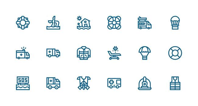 Strong Stroke Line Icons from Rescue Set with 18 Vectors Clean Icon Collection for Web Use