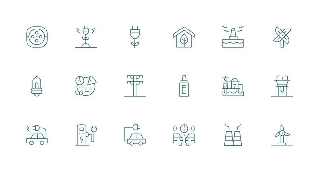 Renewable Energy featuring 18 Icons in Minimal Line Design Icon Pack for Various Themes vector