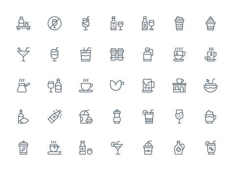 35 Regular Clean Line Style Icons from Beverage Collection Well-Structured Icons for Creative Use vector