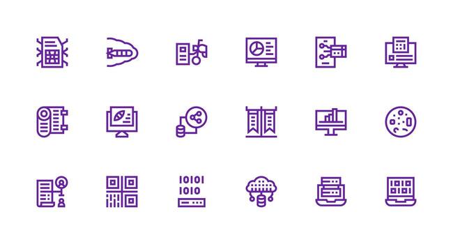 Digital Data Icon Set with 18 Strong Stroke Line Graphics Digital Icon Collection vector