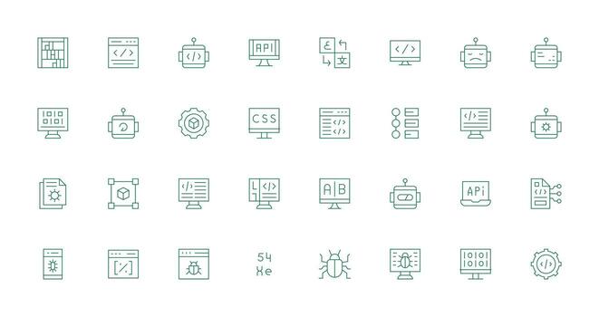 Programming Icon Set with 32 Thin Line Graphics Editable Icon Collection vector