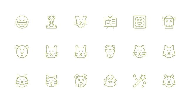 dibujos animados presentando 18 íconos en mínimo línea diseño multi-estilo íconos para creativo proyectos vector