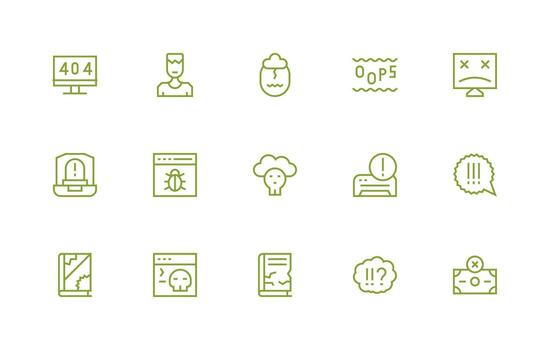 System Error Set with 15 Regular Line Icons Icon Set for Apps vector
