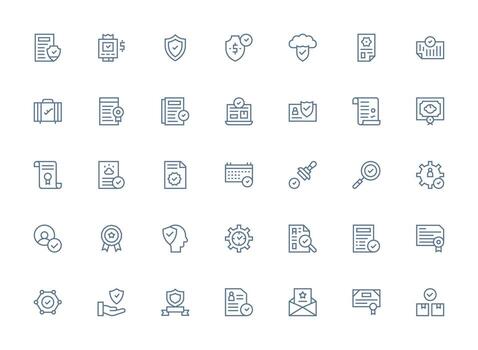 Validated Icon Set with 35 Regular Clean Line Graphics Icon Set for Web vector