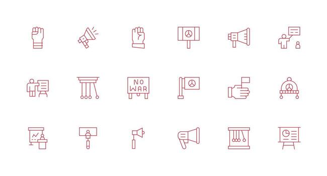 18 mínimo línea estilo íconos desde demostración colección equilibrado icono conjunto para funcional diseño vector