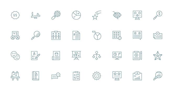 32 Icons for Evaluation in Thin Line Format Smart Icon Collection vector
