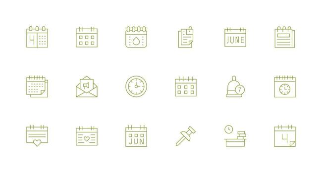 recordatorio icono conjunto con 18 mínimo línea gráficos organizado glifo íconos para rápido diseño vector