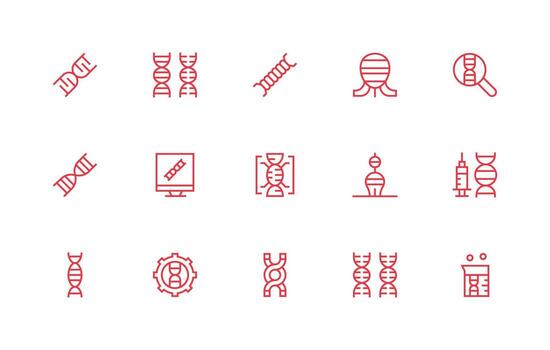 Gene Icon Set with 15 Regular Line Graphics Multi-Style Icons for Creative Projects vector