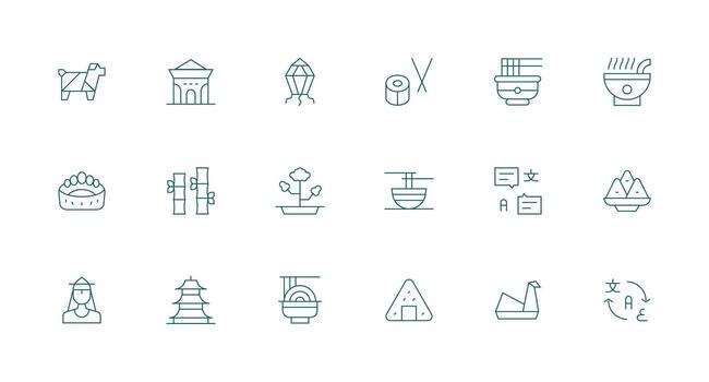 18 Icons for Japanese in Minimal Line Format Flat Icon Set vector
