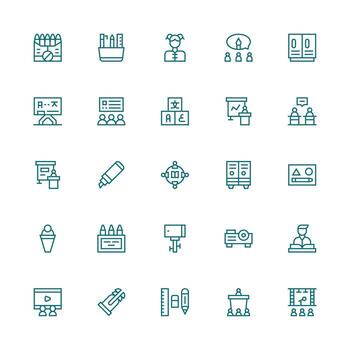 25 Medium Stroke Outline Style Icons from Classroom Collection Reusable Icon Set vector
