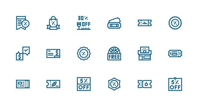 Strong Stroke Line Icons from Voucher Set with 18 Vectors Complete Icon Bundle for Web Design