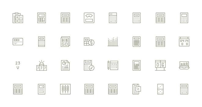 32 Delgado línea estilo íconos desde números colección tablero icono serie vector