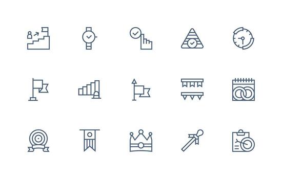 Milestone Design Icons featuring 15 in Regular Line Style Style Icon Set vector