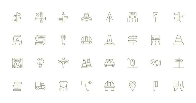 Thin Line Style Road Icons with 32 Vectors Web and App Icon Pack Collection