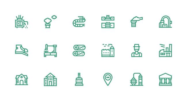 Strong Stroke Line Style Factory Icons with 18 Vectors Icon Collection Set
