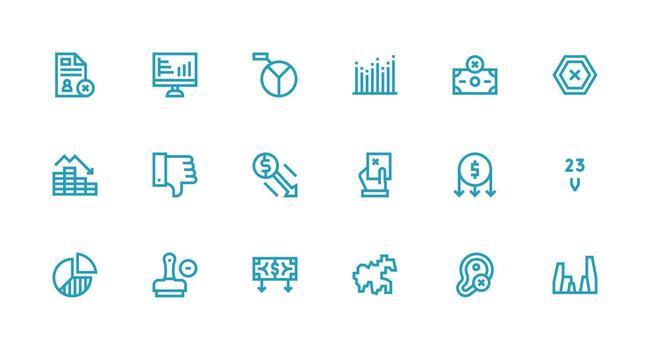 Strong Stroke Line Style Decline Icons with 18 Vectors Flexible Icon System for Web Interfaces
