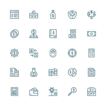 Budget Icon Set with 25 Medium Stroke Outline Graphics Neat Icon Set vector
