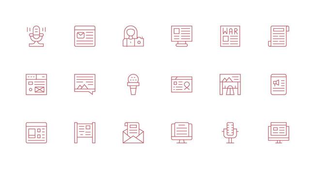 News Set with 18 Minimal Line Icons Sharp Icons for Presentations vector
