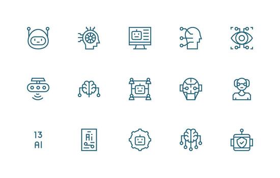 15 máquina aprendizaje íconos en regular línea estético lleno icono biblioteca para ui diseñadores vector