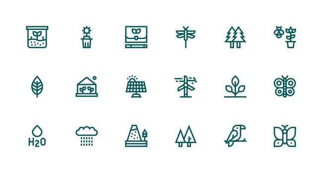 Environment Visual Pack containing 18 Strong Stroke Line Icons Multi-Purpose Icon Set vector