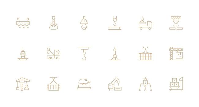 Crane Design Icons featuring 18 in Minimal Line Style Sharp Icons for Presentations vector
