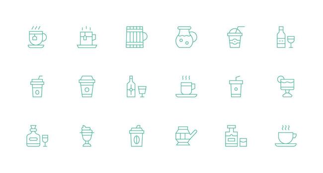 Drinkware Icon Collection with 18 Minimal Line Designs Simple Icons for Interface and Wireframes vector