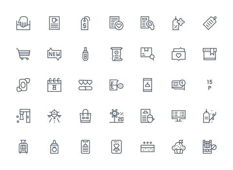 Item Design Icons featuring 35 in Regular Clean Line Style Balanced Icon Set for Functional Design vector