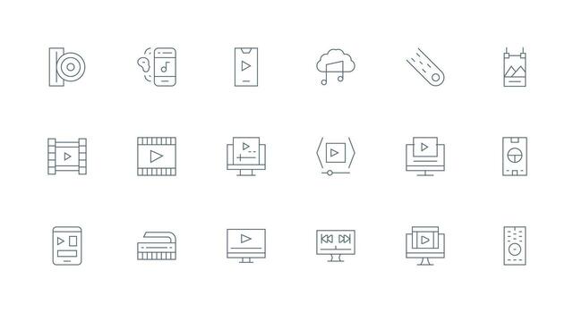 Media Player Design Icons featuring 18 in Minimal Line Style Icons Built for Visual Consistency Pack vector