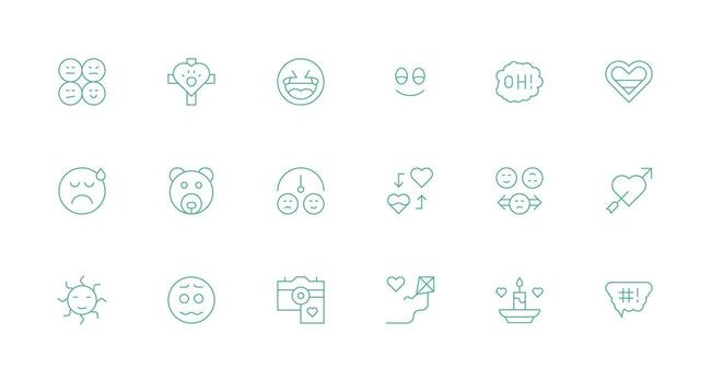 18 Icons for Emotion in Minimal Line Format Functional Icon Series vector