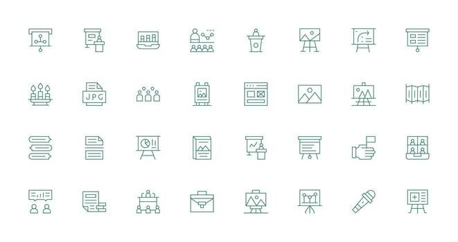 presentación presentando 32 íconos en Delgado línea diseño icono conjunto vector
