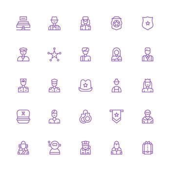 Officer featuring 25 Icons in Medium Stroke Outline Design Balanced Icon Set for Functional Design vector