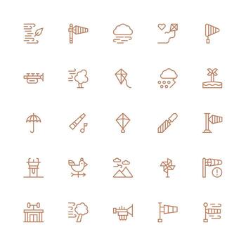 25 Medium Stroke Outline Icons for Wind Graphics Core Icon Collection for Daily Tasks vector