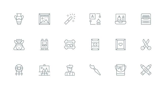 Minimal Line Style Artwork Icons with 18 Vectors Complete Icon Bundle for Web Design