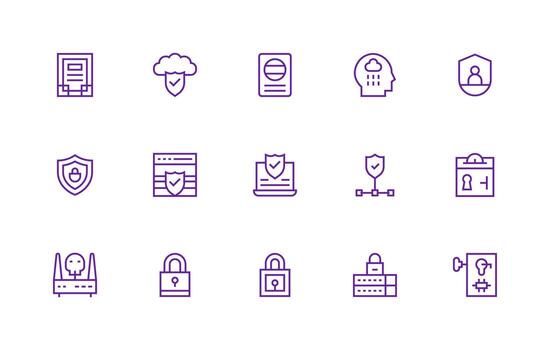 15 Regular Line Style Icons from Digital Security Collection Clean Icon Collection for Web Use vector