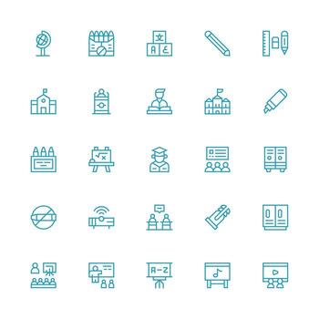 Medium Stroke Outline Style Classroom Icons with 25 Vectors Icon Pack for UI