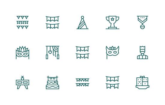 regular línea estilo decoraciones íconos con 15 vectores limpiar icono colección para web utilizar