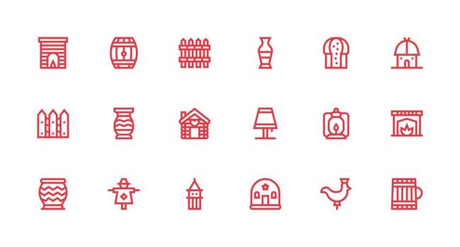Rustic Icon Collection with 18 Strong Stroke Line Designs Clear and Concise Icon Set Collection vector