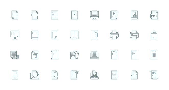 pdf presentando 32 íconos en Delgado línea diseño mínimo icono paquete vector