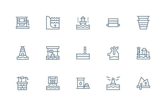 Well featuring 15 Icons in Regular Line Design Versatile Icon Collection for Designers vector
