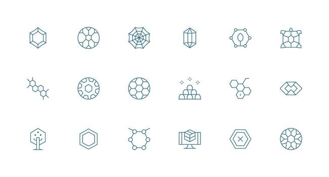 Hexagon Set with 18 Minimal Line Icons UI-Ready Icon Collection vector