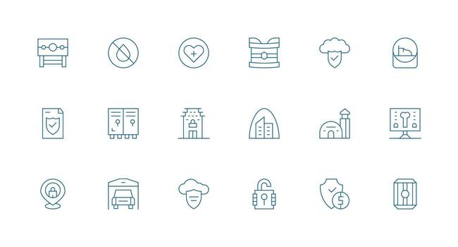 Safe Design Icons featuring 18 in Minimal Line Style Neatly Designed Icons for Web Platforms vector