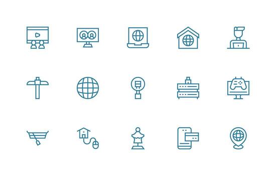 15 Virtual Icons in Regular Line Aesthetic Multi-Style Icons for Creative Projects vector