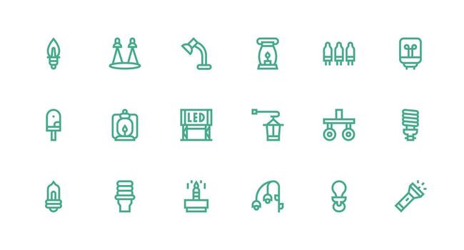 Strong Stroke Line Style Light Source Icons with 18 Vectors Clear and Concise Icon Set Collection