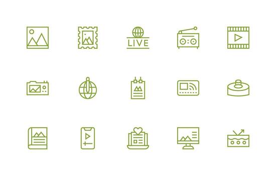 15 Regular Line Vectors for Media Theme Full Icon Library for UI Designers