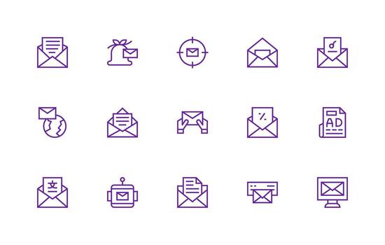 15 Icons for Newsletter in Regular Line Format Clear and Concise Icon Set Collection vector