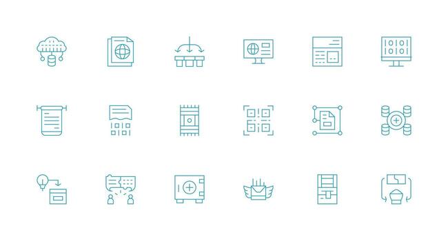 Information Technology Visual Pack containing 18 Minimal Line Icons Style Icon Set vector