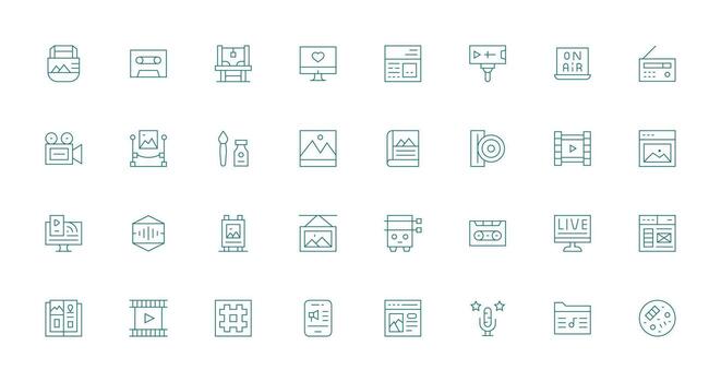 32 Thin Line Style Icons from Media Collection UI and UX Focused Icon Collection vector