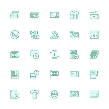 Medium Stroke Outline Style Credit Icons with 25 Vectors UI-Ready Icon Collection